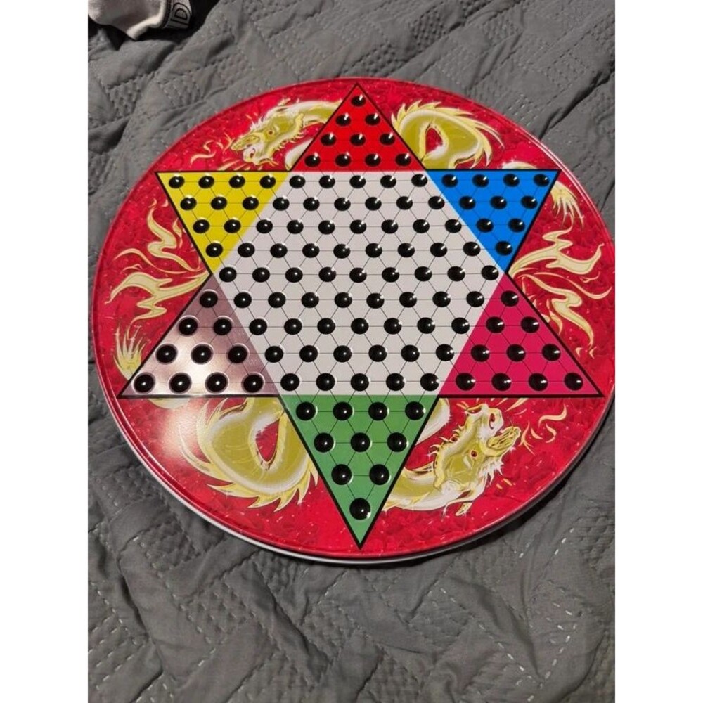 Vintage 1999 Pressman Metal Board Checkers & Chinese Checkers game set.